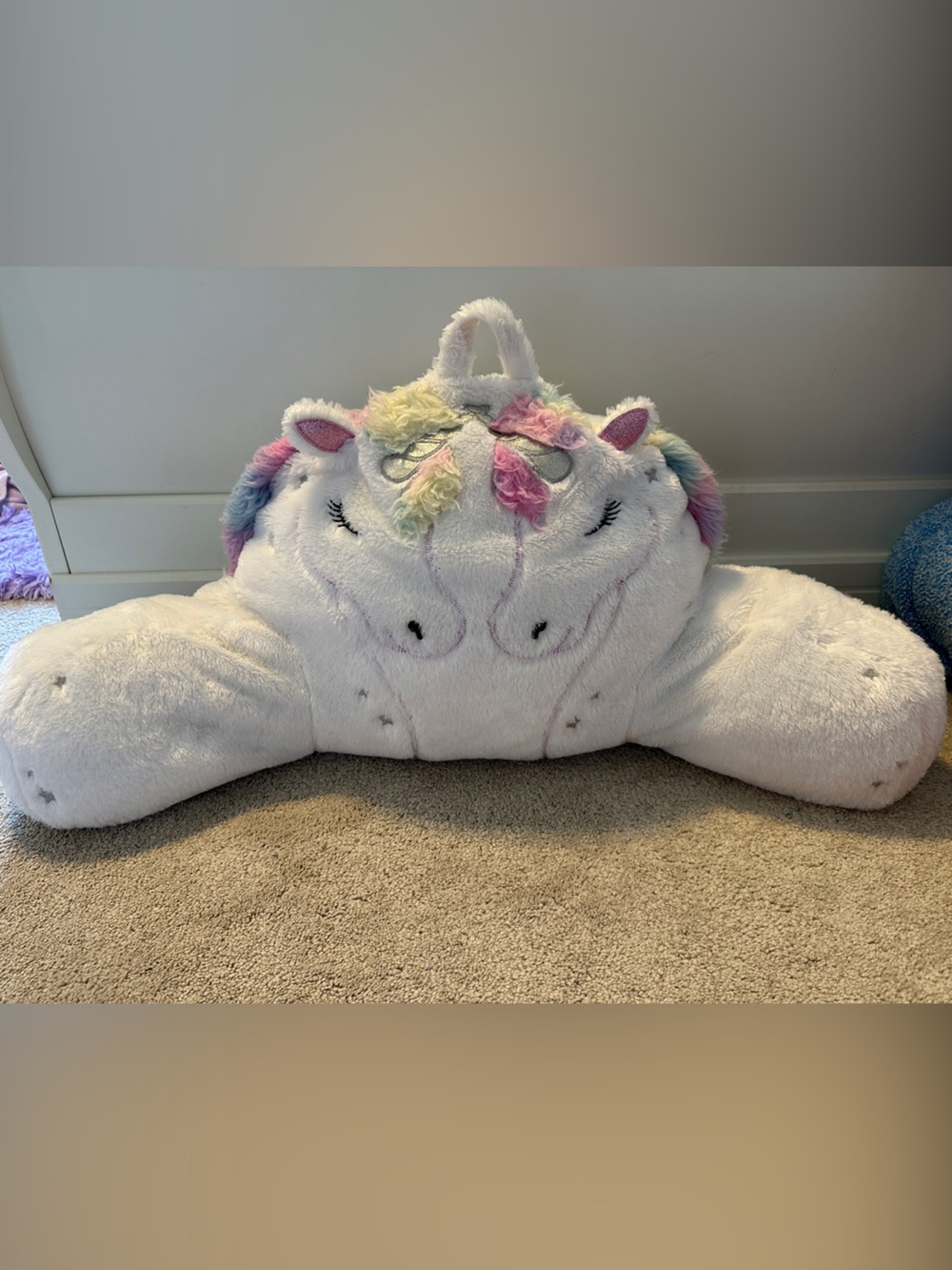 Unbranded White Plush Unicorn Throw Pillow with Pastel Mane